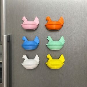 Set 6 Hen On Nest Chicken Fridge Magnets Colorful 3D Print Kitchen Farmhouse HON